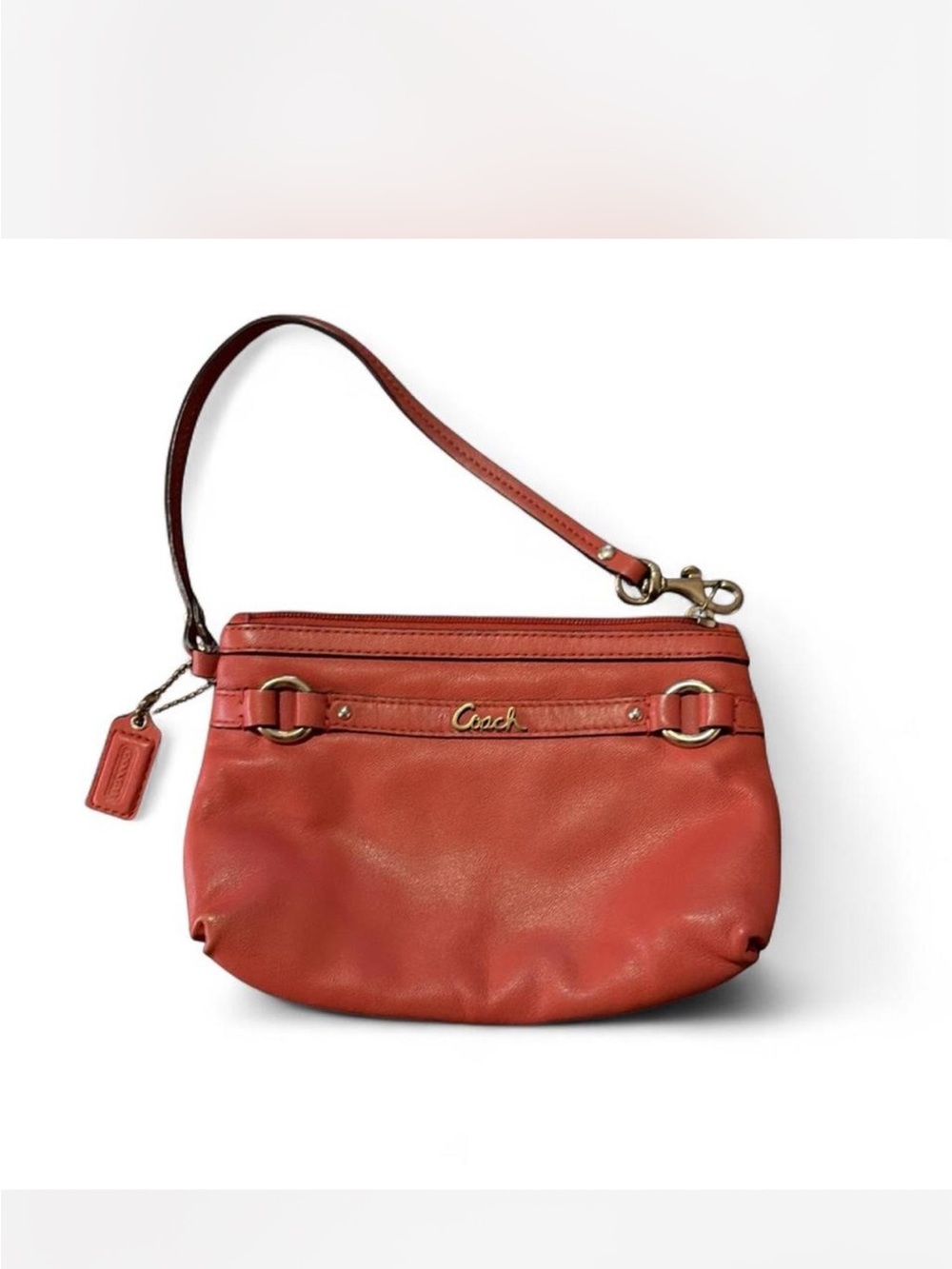 Coach Coral Leather Wristlet Clutch with Gold Hardware